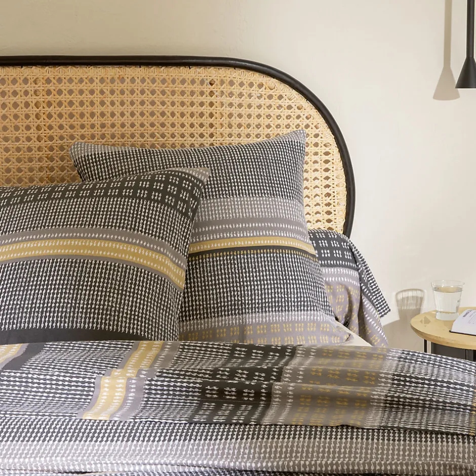 Linnea Parure de drap 3 pièces : drap 240x300 cm taies 65x65 cm 100% flanelle de coton JULES gris/jaune