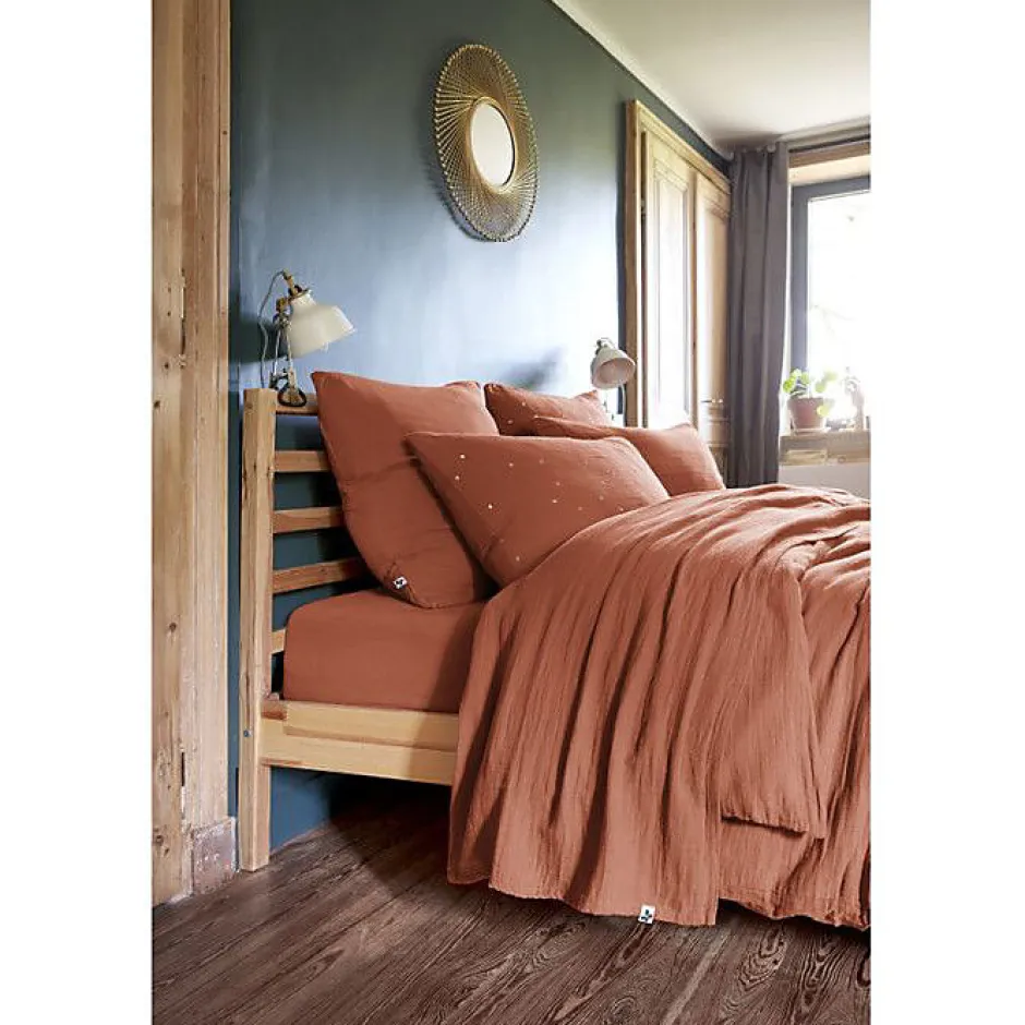 L'Effet Papillon Parure de draps 4 pièces & 5 pièces "Gaïa" Gaze de Coton - Gaïa Terracotta - Parure de draps 4 pièces (1 Drap plat 240 x 300 + 1 D Clearance