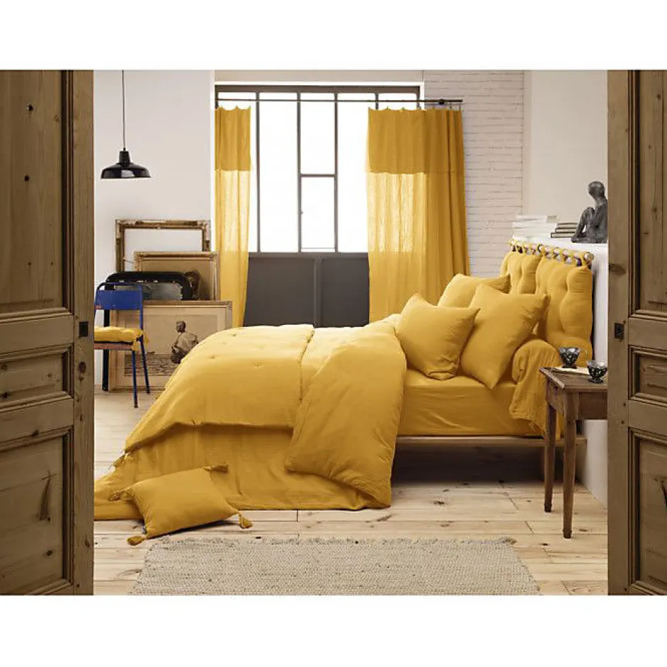 L'Effet Papillon Parure de draps 4 pièces & 5 pièces "Gaïa" Gaze de Coton - Gaïa Safran - Parure de draps 4 pièces (1 Drap plat 240 x 300 + 1 Drap