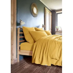 L'Effet Papillon Parure de draps 4 pièces & 5 pièces "Gaïa" Gaze de Coton - Gaïa Safran - Parure de draps 5 pièces (1 Drap plat 240 x 300 + 1 Drap