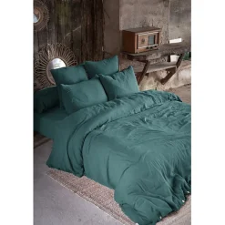 L'Effet Papillon Parure de draps 4 pièces & 5 pièces "Gaïa" Gaze de Coton - Gaïa Canard - Parure de draps 5 pièces (1 Drap plat 270 x 300 + 1 Drap Clearance