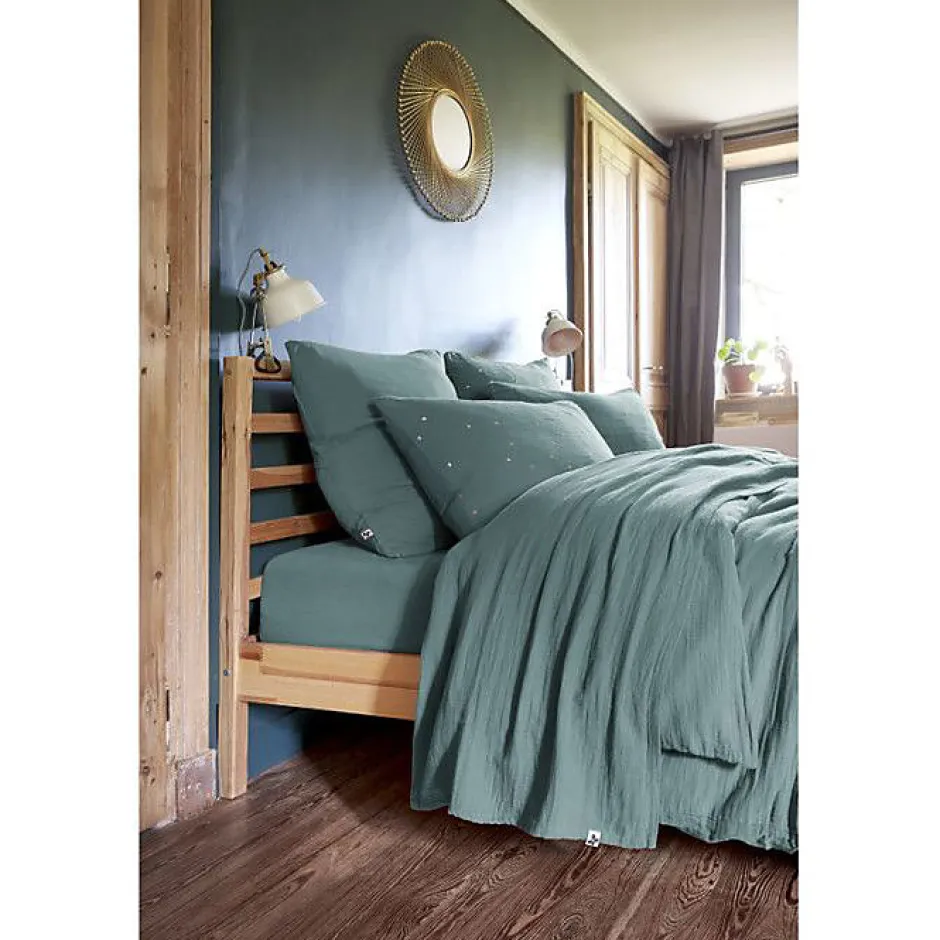 L'Effet Papillon Parure de draps Gaïa double gaze bleu 4 ou 5 pièces New