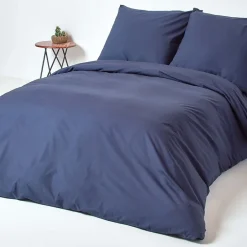 Homescapes Parure de lit 100% coton égyptien 200 fils bleu marine, 155x220cm - Discount