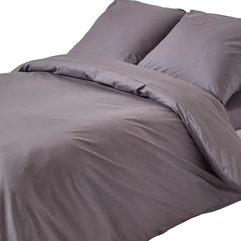 Homescapes Parure de lit 100% coton égyptien 200 fils gris foncé, 155x220cm -