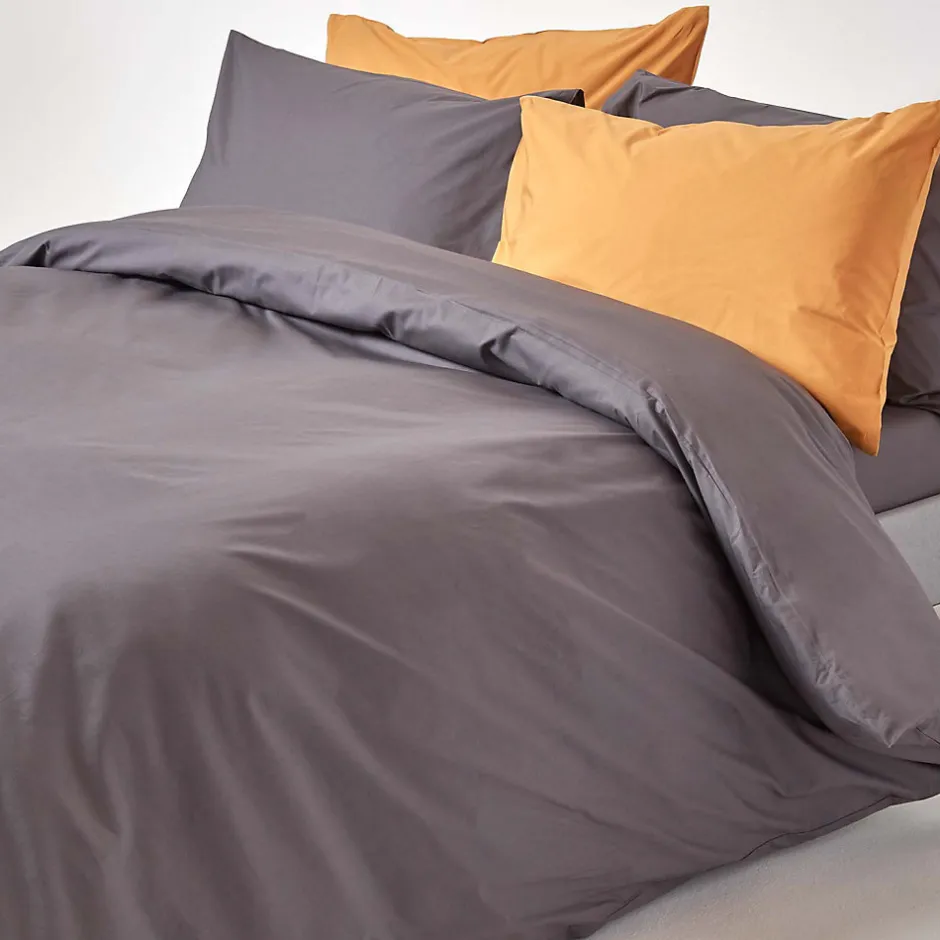 Homescapes Parure de lit 100% coton égyptien 200 fils gris foncé, 155x220cm -