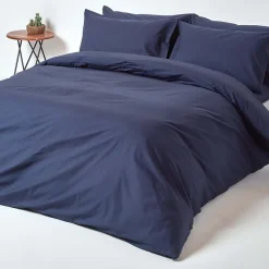 Homescapes Parure de lit 100% coton égyptien 200 fils bleu marine, 200x200cm -
