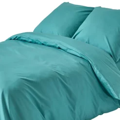 Homescapes Parure de lit 100% coton égyptien 200 fils bleu canard, 155x220cm -