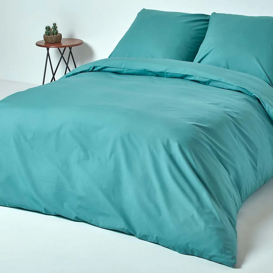 Homescapes Parure de lit 100% coton égyptien 200 fils bleu canard, 155x220cm -