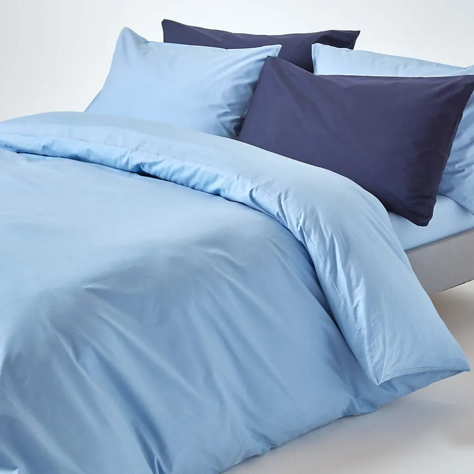 Homescapes Parure de lit 100% coton égyptien 200 fils bleu, 135x200cm -
