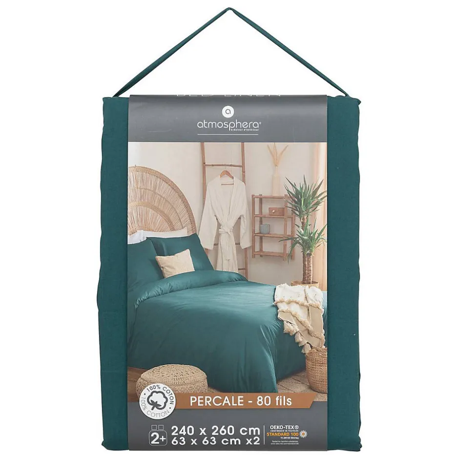 Atmosphera Créateur D'Intérieur Parure de lit - percale - bleu - 260x240 cm - Atmosphera