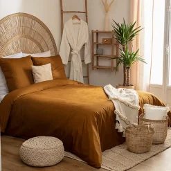 Atmosphera Créateur D'Intérieur Parure de lit - percale - jaune ocre - 260x240 cm - Atmosphera Discount