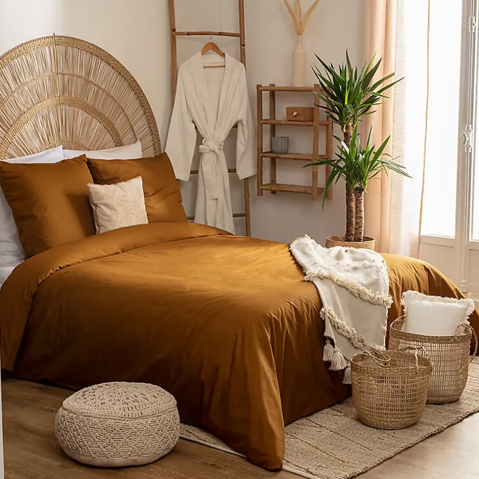 Atmosphera Créateur D'Intérieur Parure de lit - percale - jaune ocre - 260x240 cm - Atmosphera Discount