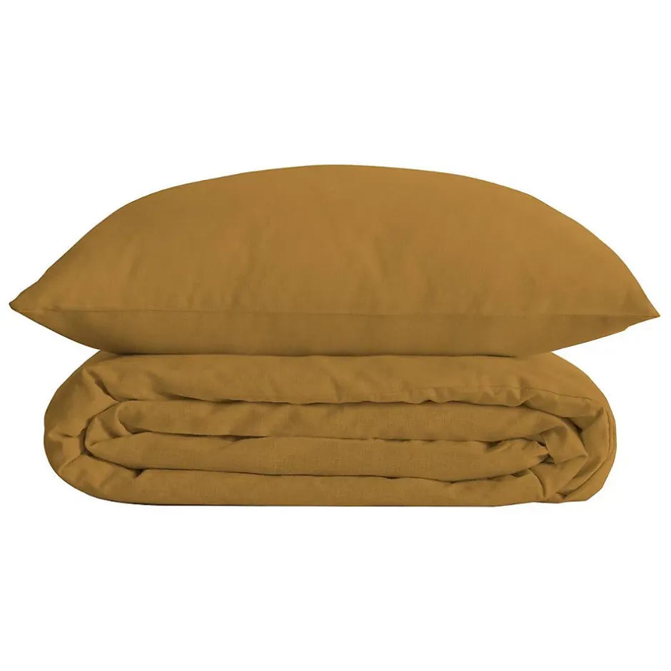 Atmosphera Créateur D'Intérieur Parure de lit - percale - jaune ocre - 260x240 cm - Atmosphera Discount