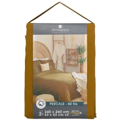 Atmosphera Créateur D'Intérieur Parure de lit - percale - jaune ocre - 260x240 cm - Atmosphera Discount