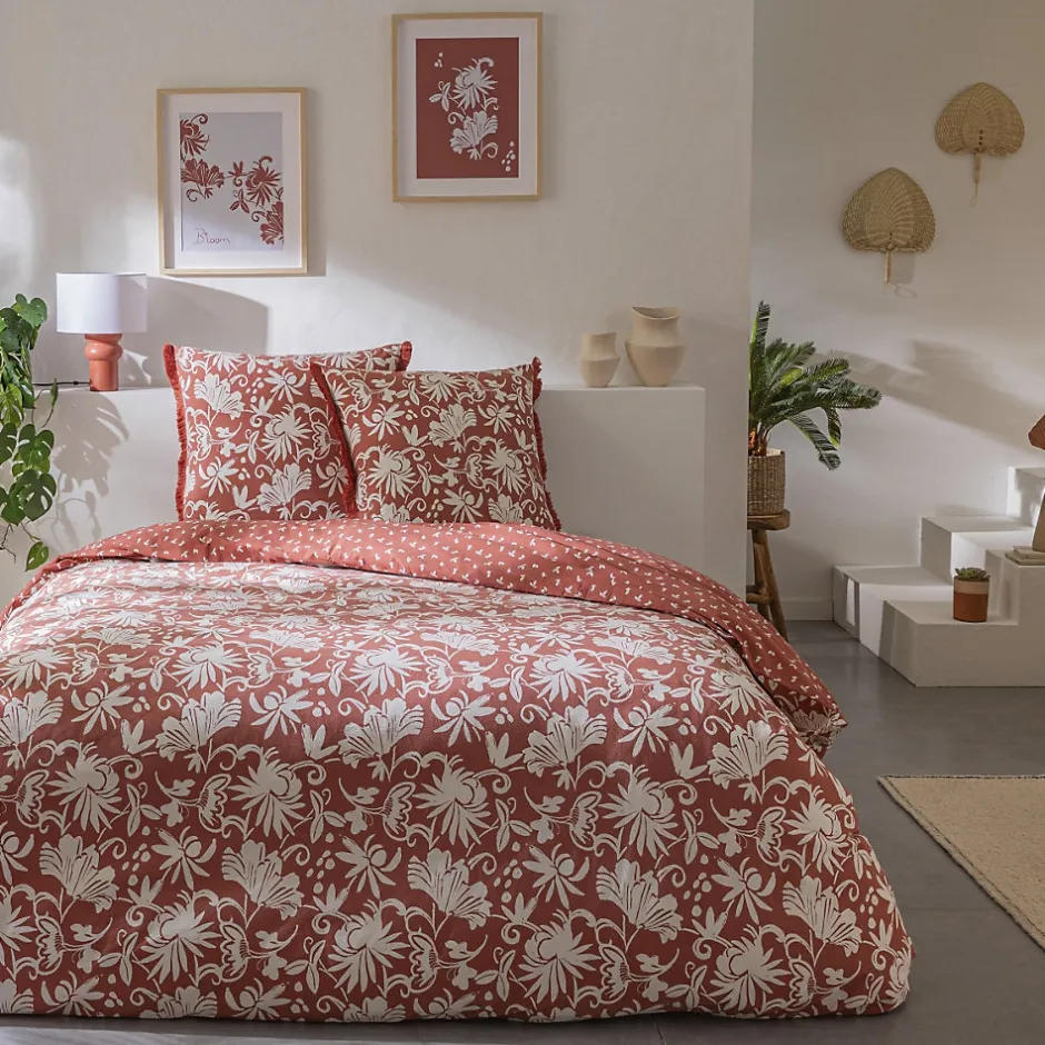 Future Home Parure de lit 2 personnes floral à franges en coton 240x220cm