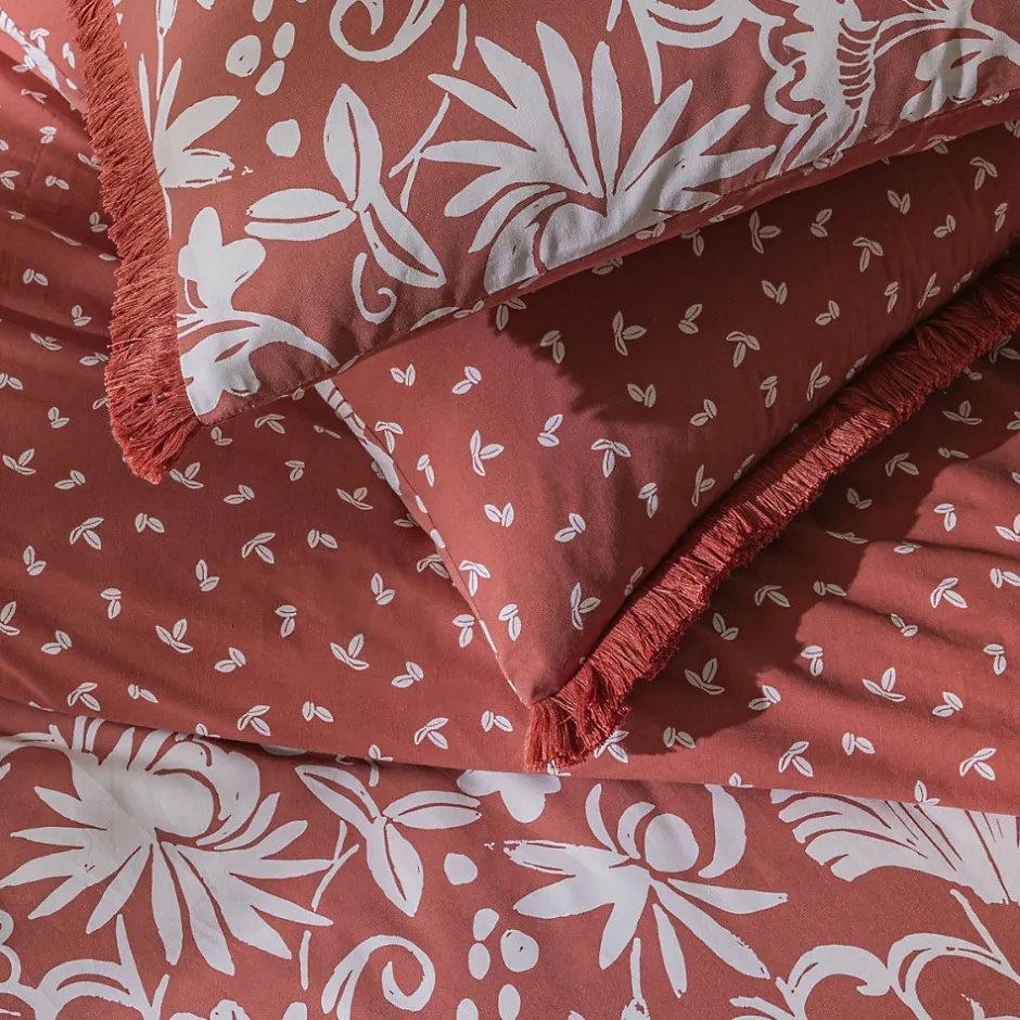 Future Home Parure de lit 2 personnes floral à franges en coton 240x220cm