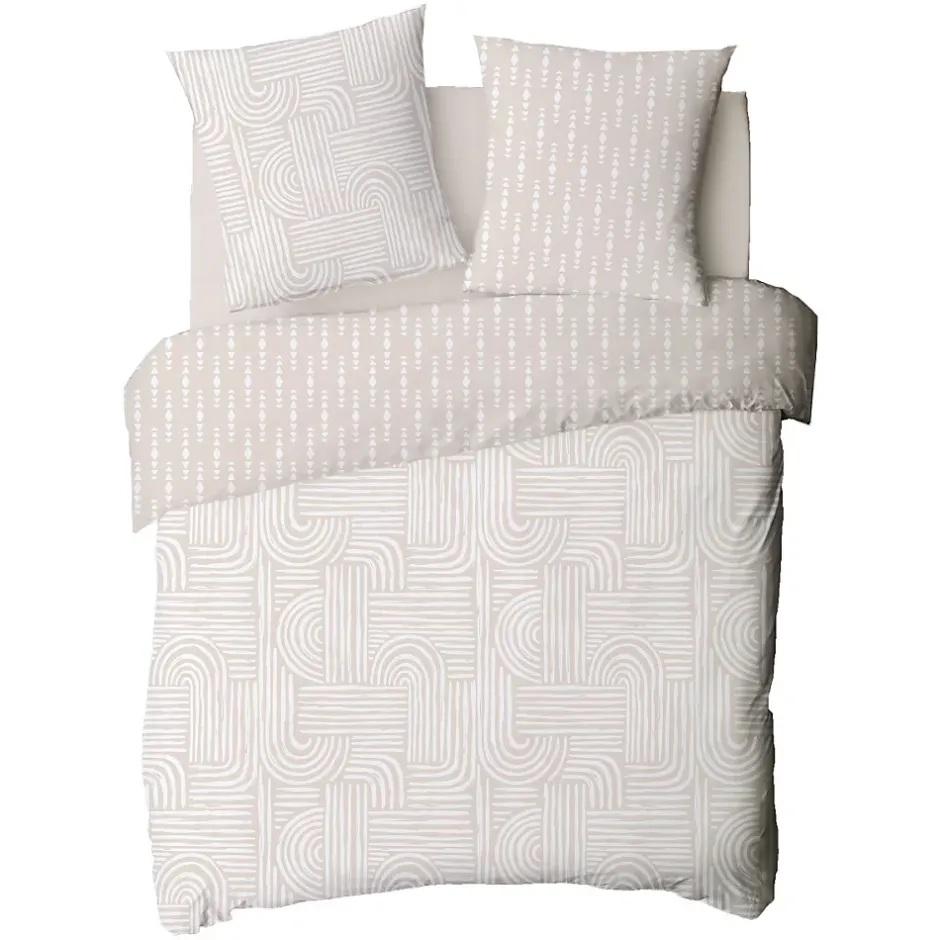 Future Home Parure de lit 2 personnes en coton 57 fils imprimé beige 240x220cm New