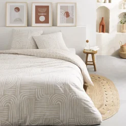 Future Home Parure de lit 2 personnes en coton 57 fils imprimé beige 240x220cm New