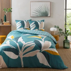 Future Home Parure de lit 2 personnes tropical réversible feuilles 240x220cm