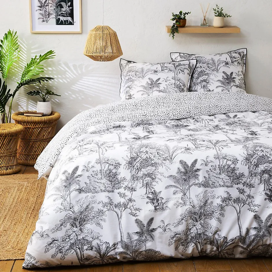 Future Home Parure de lit 2 personnes en coton 57 fils imprimé blanc 240x220cm Hot