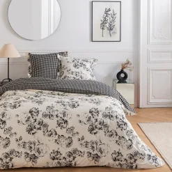 Future Home Parure de lit 2 personnes en coton 57 fils imprimé ecru 260x240cm New