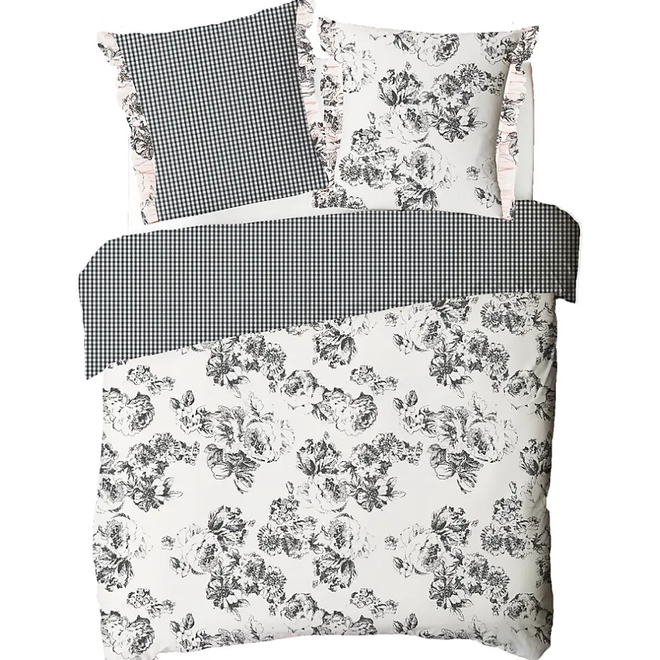 Future Home Parure de lit 2 personnes en coton 57 fils imprimé ecru 260x240cm New