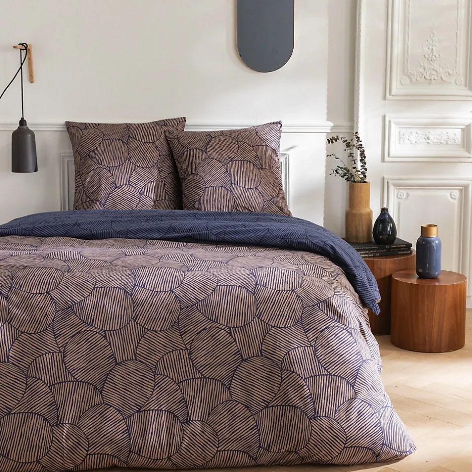 Future Home Parure de lit 2 personnes en coton 57 fils imprimé bleu 240x220cm