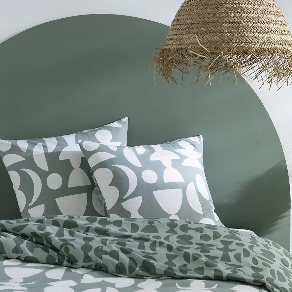 Future Home Parure de lit 2 personnes en coton 57 fils imprimé vert 240x220cm