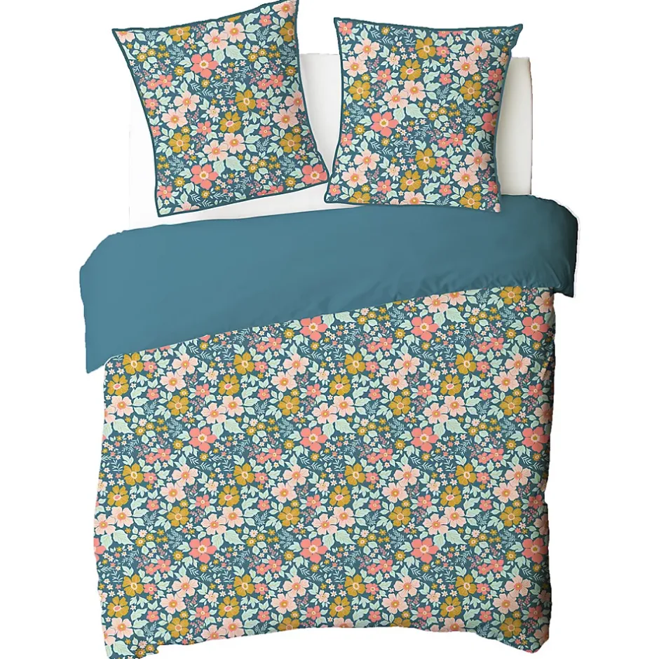 Future Home Parure de lit 2 personnes en coton 57 fils imprimé bleu 240x220cm Clearance