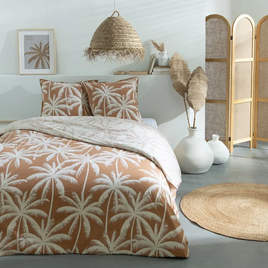 Future Home Parure de lit 2 personnes en coton 57 fils imprimé camel 260x240cm Clearance
