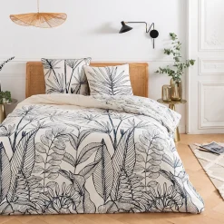 Future Home Parure de lit 2 personnes en coton 57 fils imprimé blanc 240x220cm Discount
