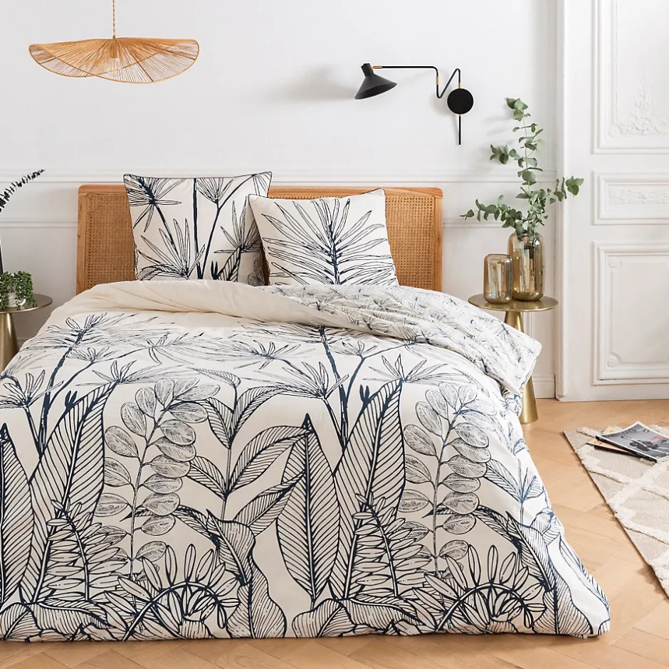 Future Home Parure de lit 2 personnes en coton 57 fils imprimé blanc 240x220cm Discount