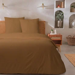 Future Home Parure de lit 2 personnes unie effet lin 260x240cm