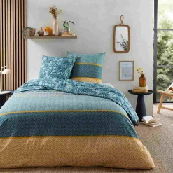 Future Home Parure de lit 2 personnes en coton 57 fils imprimé vert 240x220cm