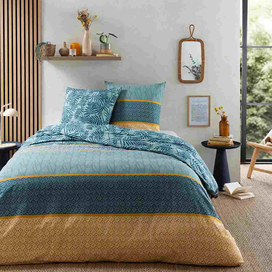 Future Home Parure de lit 2 personnes en coton 57 fils imprimé vert 240x220cm
