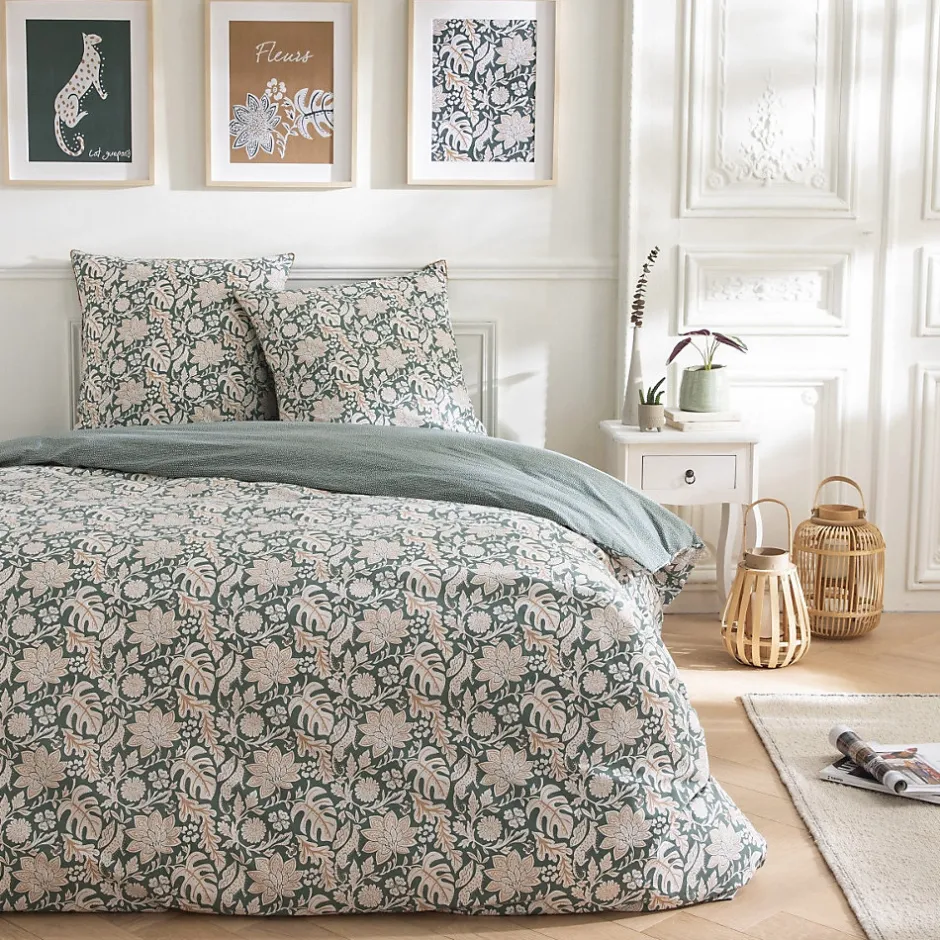 Future Home Parure de lit 2 personnes floral et pois en coton 260x240cm