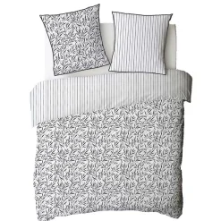 Future Home Parure de lit 2 personnes feuillage et rayures en coton 240x220cm New