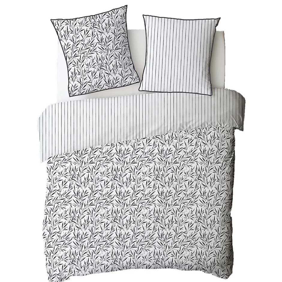 Future Home Parure de lit 2 personnes feuillage et rayures en coton 240x220cm New