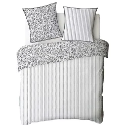 Future Home Parure de lit 2 personnes feuillage et rayures en coton 240x220cm New