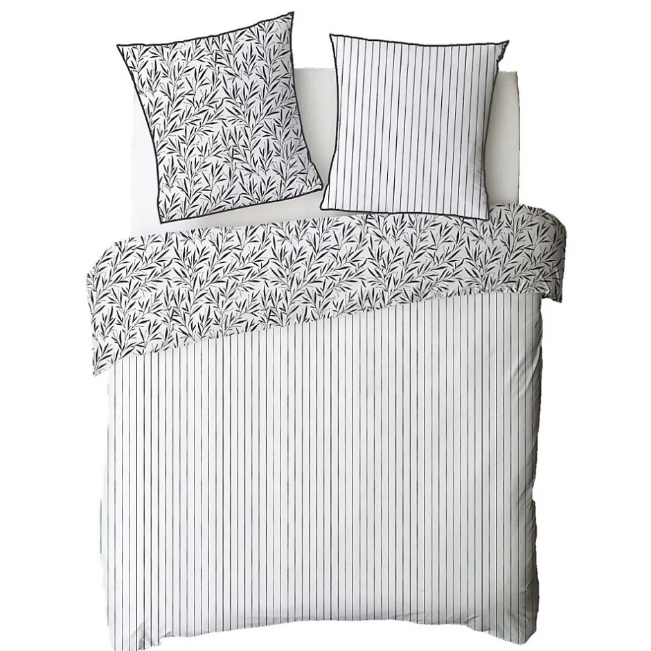 Future Home Parure de lit 2 personnes feuillage et rayures en coton 240x220cm New
