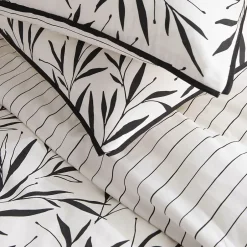 Future Home Parure de lit 2 personnes feuillage et rayures en coton 240x220cm New
