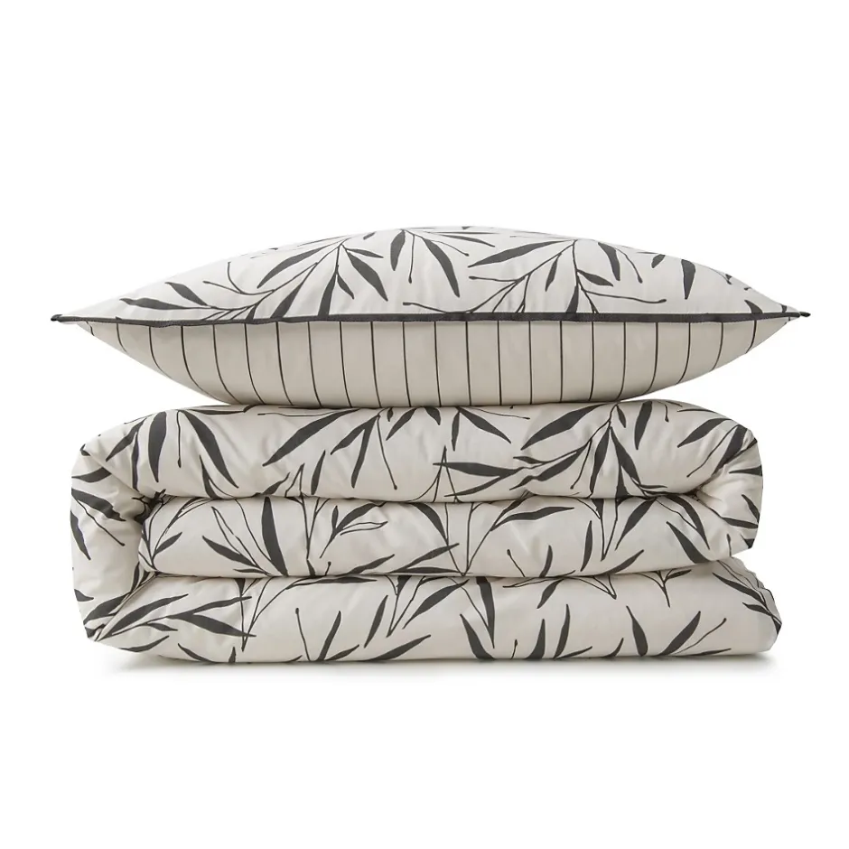 Future Home Parure de lit 2 personnes feuillage et rayures en coton 240x220cm New