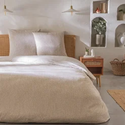 Future Home Parure de lit 2 personnes en coton 57 fils imprimé beige 260x240cm Outlet