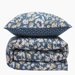 Future Home Parure de lit 2 personnes en percale 70 fils imprimé bleu