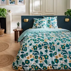Future Home Parure de lit 2 personnes en coton 57 fils imprimé vert 260x240cm Clearance