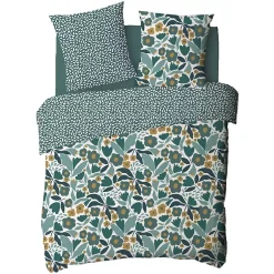 Future Home Parure de lit 2 personnes en coton 57 fils imprimé vert 260x240cm Clearance