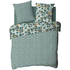 Future Home Parure de lit 2 personnes en coton 57 fils imprimé vert 260x240cm Clearance