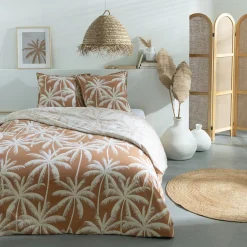 Future Home Parure de lit 2 personnes en coton 57 fils imprimé camel 240x220cm