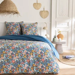 Future Home Parure de lit 2 personnes en coton 57 fils imprimé bleu 260x240cm Sale