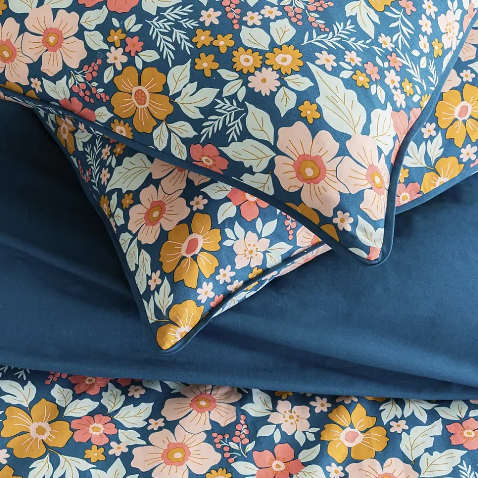 Future Home Parure de lit 2 personnes en coton 57 fils imprimé bleu 260x240cm Sale